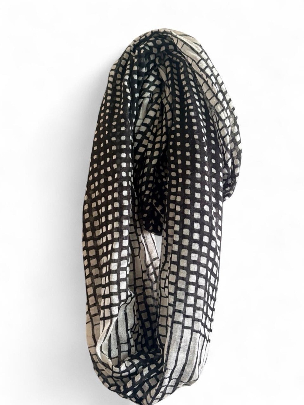 Calvin Klein Black and Cream Grid Print Infinity Scarf - Women Accessories